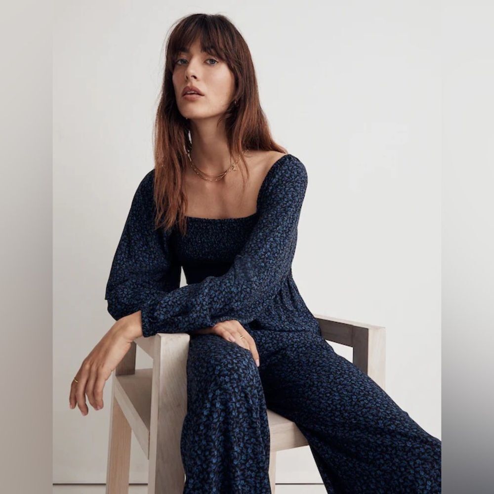 Madewell Petite Lucie Tie-Back Long-Sleeve Jumpsuit in Carmine Floral - Picture 12 of 12